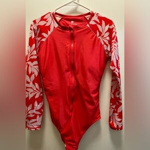 NWT All in Motion Red and White Long Sleeve Swimsuit